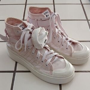 adidas Women’s Light Pink High-Top Platform Sneakers with Mini Pouch
